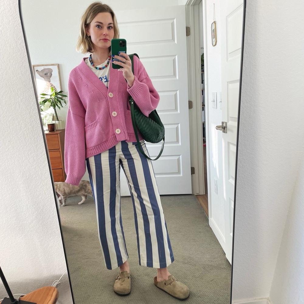Striped Blue and White Wide Leg Pants